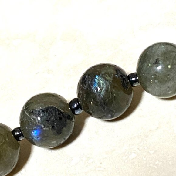 Jewelry - Natural Dark Labradorite Large Genuine Gemstone Classic Beaded Necklace